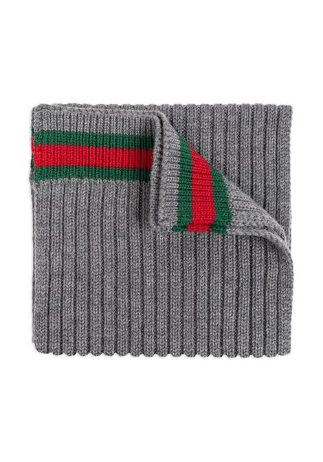 Sciarpa In Lana Grigia Con Nastro Web GUCCI KIDS | 792705-4K2061266