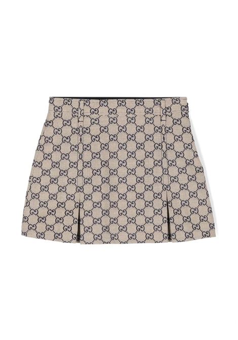 GG Fabric Skirt In Beige and Blue GUCCI KIDS | 793077-XWA2M9118