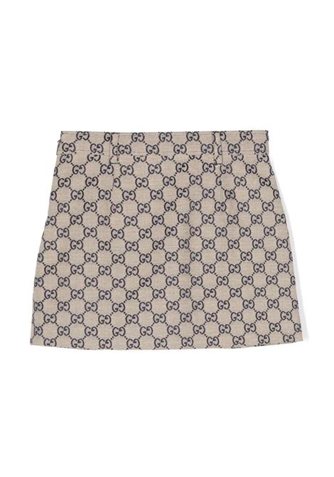 GG Fabric Skirt In Beige and Blue GUCCI KIDS | 793077-XWA2M9118