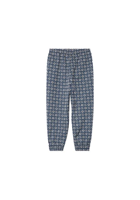 Navy Blue Joggers With Ivory Double G Motif GUCCI KIDS | 793385-XJGPH4417
