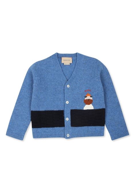 Cardigan In Lana Blu Con Ricamo GUCCI KIDS | 793448-XKD534027