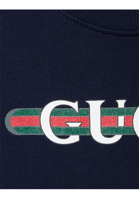 Dark Blue Sweatshirt With Gucci Web Print GUCCI KIDS | 793528-XJGPJ4392