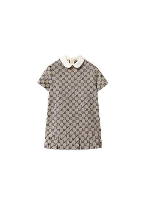 GG Fabric Dress In Beige and Blue GUCCI KIDS | 798380-XWA2M9118