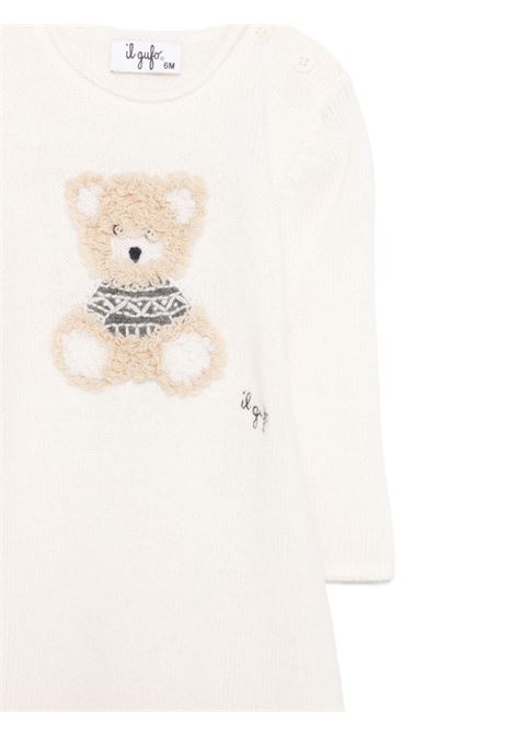 White Wool Jumpsuit With Embroidered Bear IL GUFO | A24TL225EM2201008