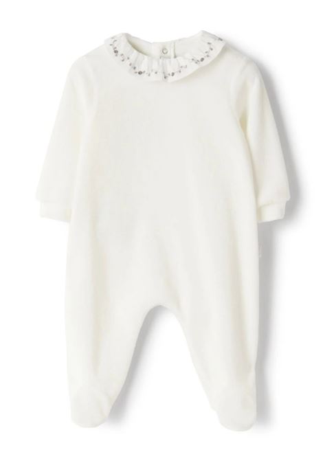 White Velour Jumpsuit With Ruffle Collar IL GUFO | A24TP334M0137100