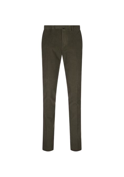 INCOTEX Pantaloni Slim Fit In Velluto a Coste Verde Muschio - INCOTEX