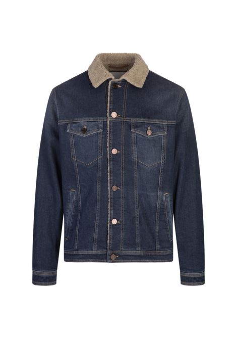 Sherpa Trucker Jacket in Mid Blue Comfort Denim JACOB COHEN | UH002-87-S-3730943D