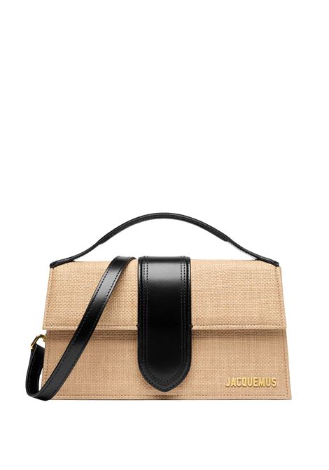 Borsa Il Bambino Grande In Pelle Nera e Rafia Naturale JACQUEMUS | 213BA007-32151FY