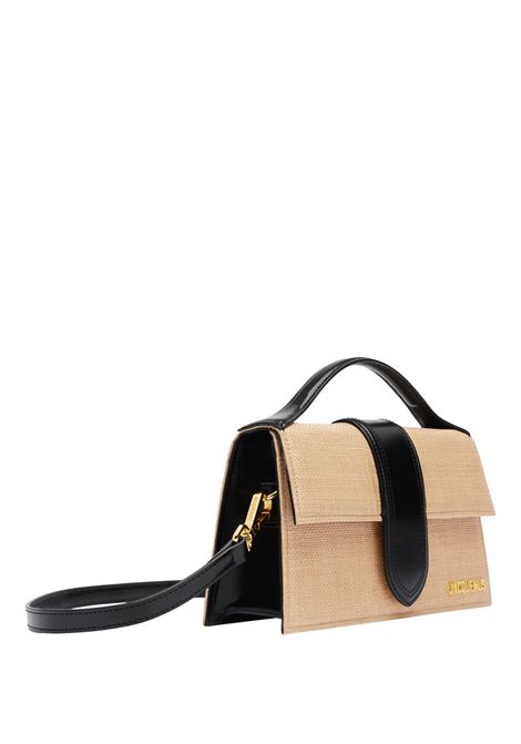 Borsa Il Bambino Grande In Pelle Nera e Rafia Naturale JACQUEMUS | 213BA007-32151FY