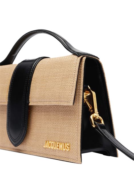 Borsa Il Bambino Grande In Pelle Nera e Rafia Naturale JACQUEMUS | 213BA007-32151FY