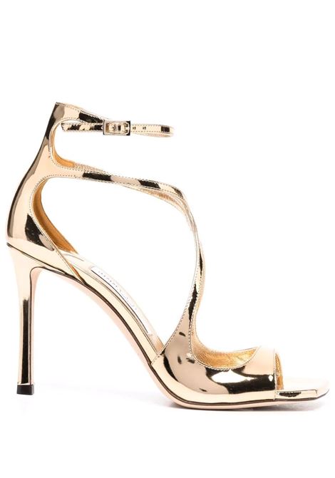 JIMMY CHOO Sandali Azia 95 In Pelle Metallizzata Liquida Oro - JIMMY CHOO