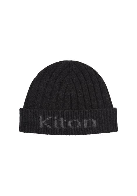 Black Ribbed Cashmere Beanie With Logo KITON | UCAPP20K0214F03/001