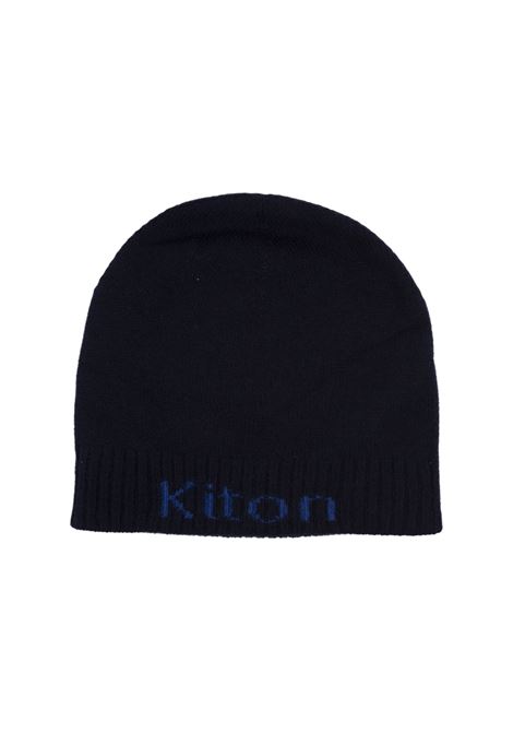 KITON Berretto In Cashmere Blu Con Logo - KITON