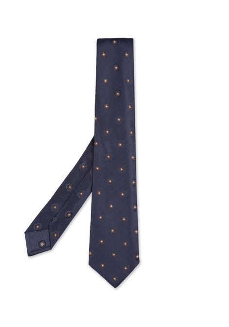 Blue Tie With Contrasting Floral Pattern KITON | UCRVKRC01L2403/000