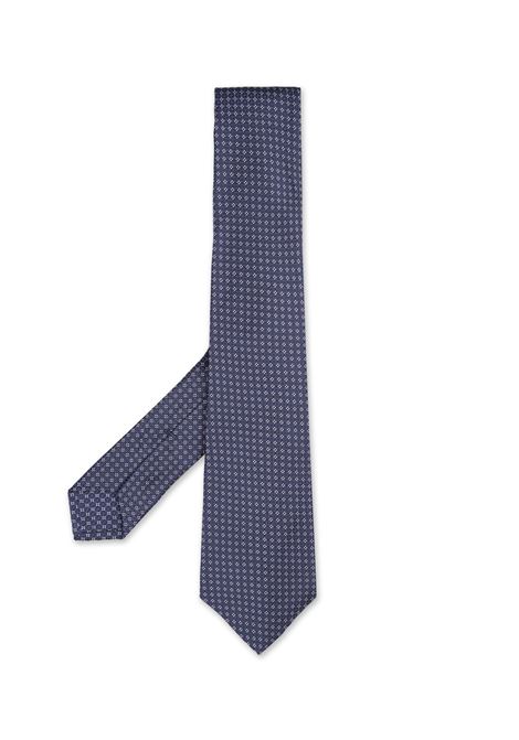 KITON Cravatta Blu Con Motivo a Quadri e Micro Pattern Bianco - KITON