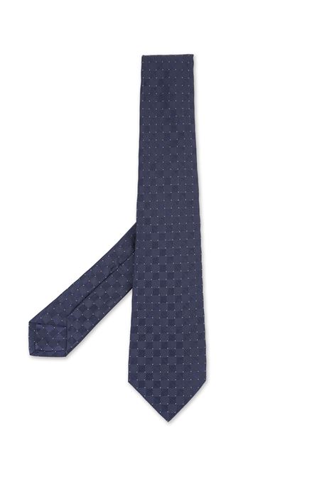Night Blue Tie With Checked Pattern and White Micro Pattern KITON | UCRVKRC01L4102/000