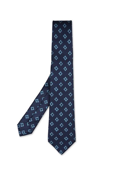 KITON Cravatta Blu Scuro Con Pattern Rombi - KITON