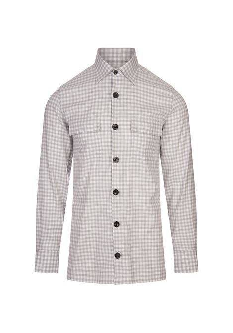 Camicia Bianca Con Motivo a Quadretti Grigio KITON | UMC016H0903301/000