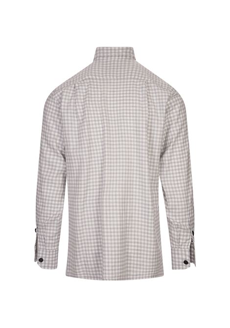 Camicia Bianca Con Motivo a Quadretti Grigio KITON | UMC016H0903301/000