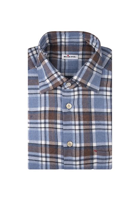 KITON Camicia In Flanella Check Azzurra - KITON