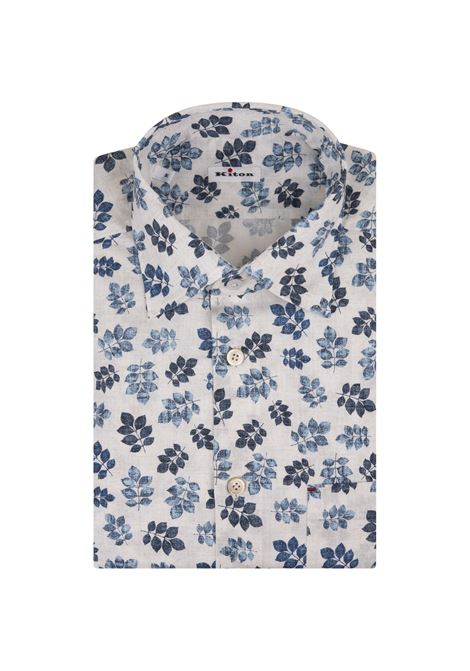 Camicia Bianca Con Pattern Foglie All-Over KITON | UMCNERH0909001/000