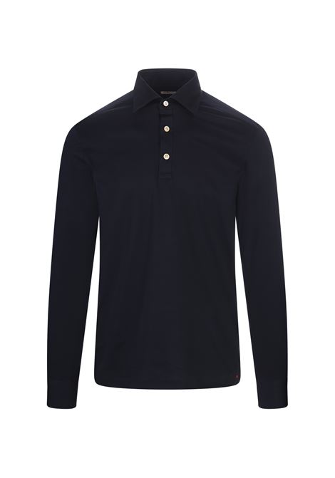 Long-Sleeved Polo Shirt In Navy Blue Jersey KITON | UMCPOSK06R4911/01B