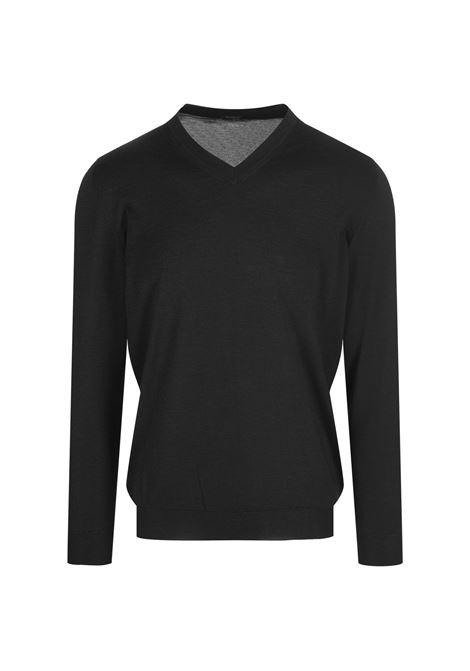 KITON Pullover Scollo a V In Seta e Cashmere Antracite - KITON