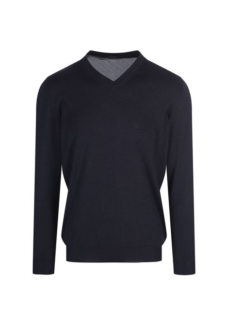 Pullover Scollo a V In Seta e Cashmere Blu KITON | UMKXX01K4/000