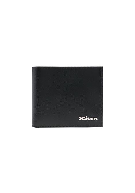 KITON Portafoglio Bi-Fold Nero Con Logo Argentato - KITON