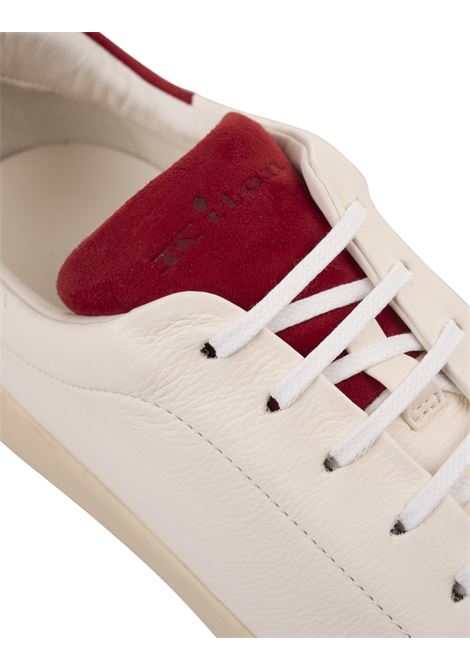 Sneakers In Pelle Bianca Con Dettagli Rossi KITON | USSA067N0111501/001