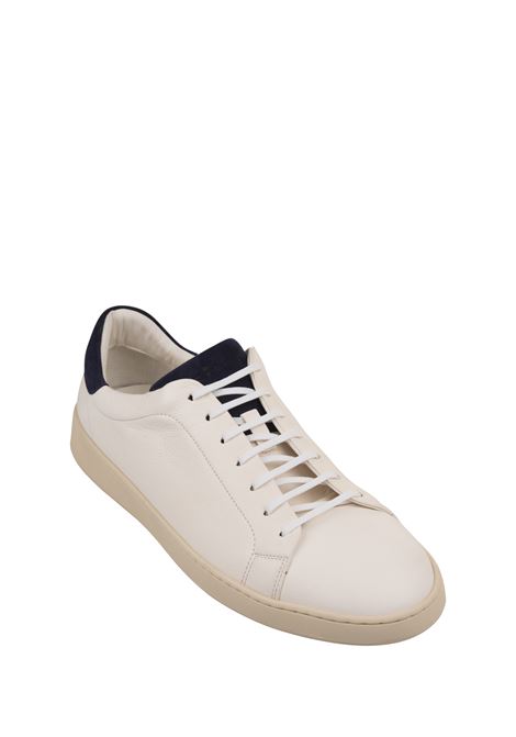 Sneakers In Pelle Bianca Con Dettagli Blu KITON | USSA067N0111503/001