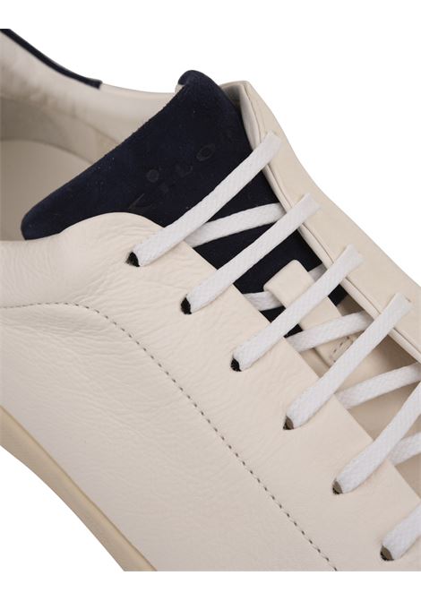 White Leather Sneakers With Blue Details KITON | USSA067N0111503/001