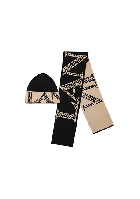 Beige and Black Hat and Scarf Set with Maxi Logo LANVIN ENFANT | N30126M92