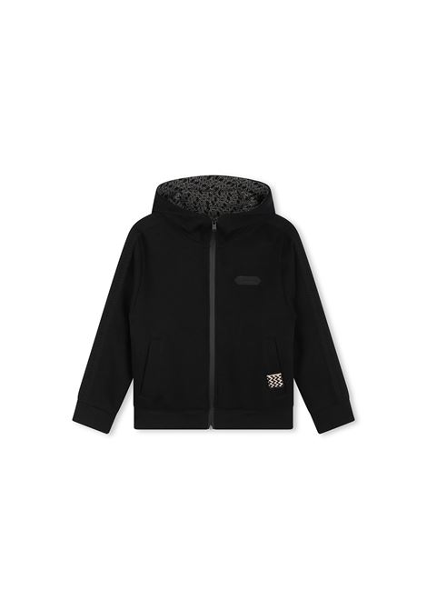 Black Zip-Up Hoodie with Logo and Chevron Detail LANVIN ENFANT | N30135M92