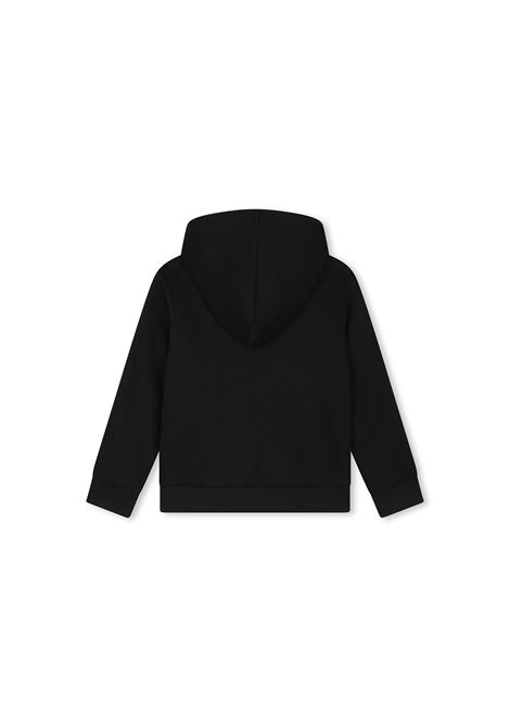 Black Zip-Up Hoodie with Logo and Chevron Detail LANVIN ENFANT | N30135M92