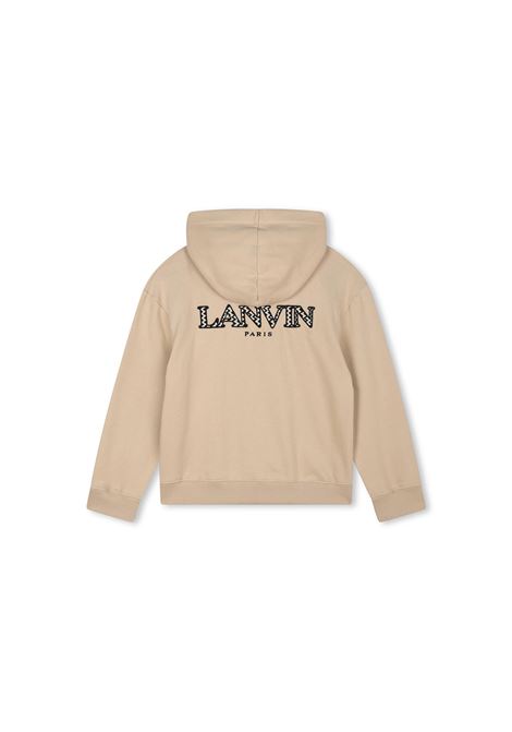 Felpa Zip-Up Beige Con Logo e Motivo Curb LANVIN ENFANT | N30137258