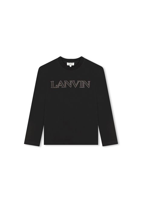 T-Shirt a Maniche Lunghe Nera Con Logo Lanvin LANVIN ENFANT | N3014409B