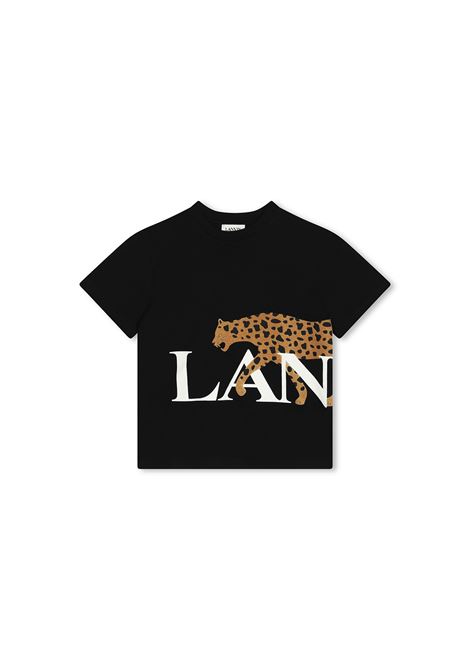 T-Shirt Nera Con Stampa Giaguaro e Logo Lanvin LANVIN ENFANT | N3015009B