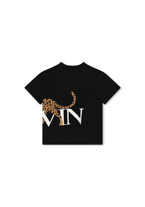 T-Shirt Nera Con Stampa Giaguaro e Logo Lanvin LANVIN ENFANT | N3015009B