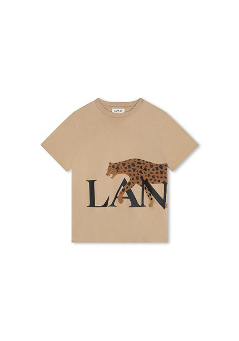 T-Shirt Beige Con Stampa Giaguaro e Logo Lanvin LANVIN ENFANT | N30150258