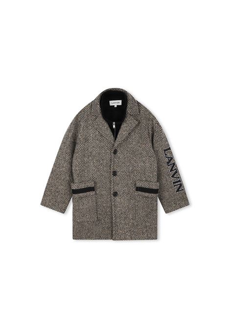 Wool Coat With Curb Motif In Beige and Black LANVIN ENFANT | N30161M92