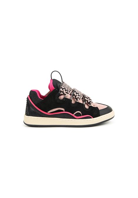 Pink and Black Curb Sneakers In Leather and Suede LANVIN ENFANT | N30171M94