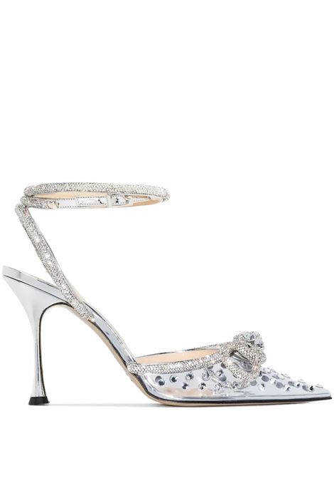 Double Bow 100 mm Crystal Embellished Slingback  MACH & MACH | FW21-0337TRANSPARENT IN SILVER