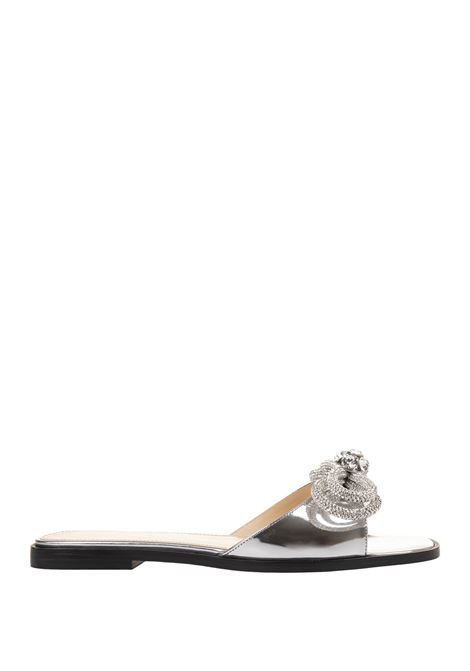 Double Bow Flat Sandals In Silver Mirrored Leather MACH & MACH | R24-S0440-SPESLV