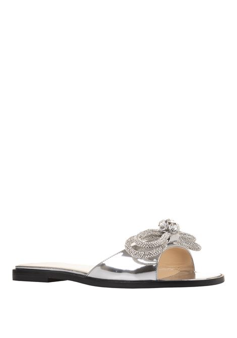 Double Bow Flat Sandals In Silver Mirrored Leather MACH & MACH | R24-S0440-SPESLV