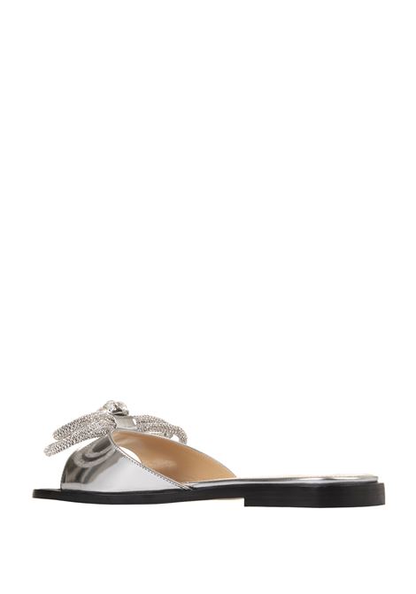 Double Bow Flat Sandals In Silver Mirrored Leather MACH & MACH | R24-S0440-SPESLV