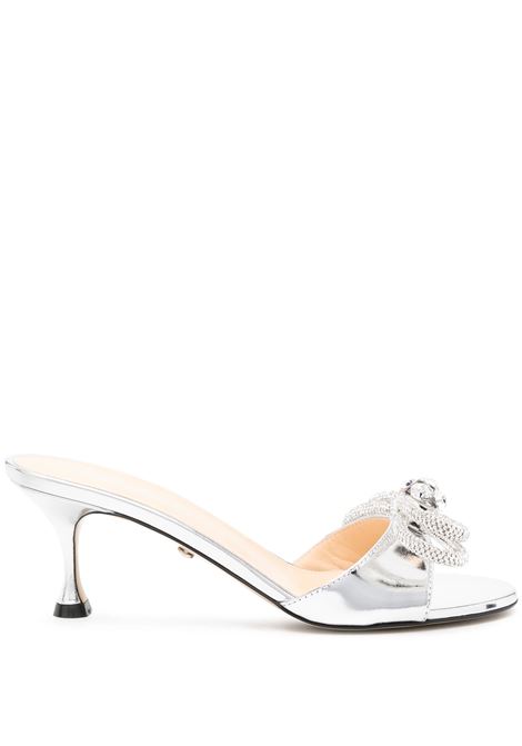 65 Double Bow Mules In Silver Metallic Leather MACH & MACH | R24-S0442-SPESLV