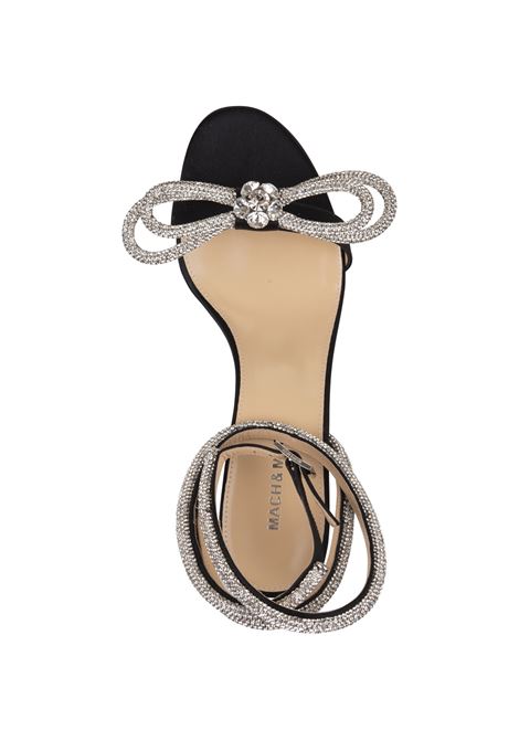 Double Bow 65 mm Sandals In Black Satin With Crystals MACH & MACH | R24-S0446-CRP600