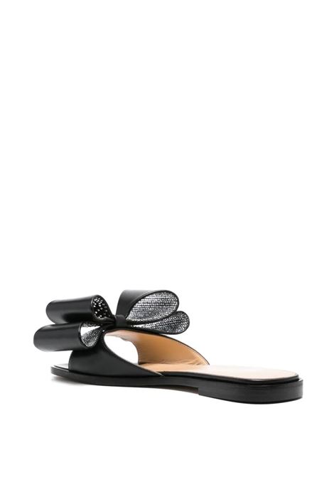 Flat Sandals With Bow In Black Nappa MACH & MACH | R24-S0447-NAPBLK