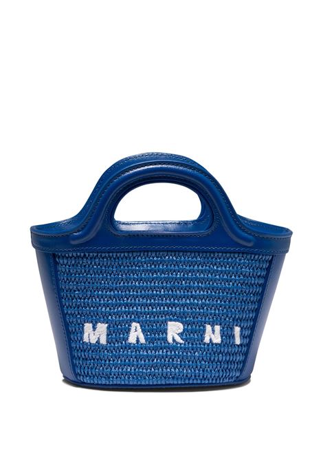 Blue Micro Tropicalia Summer Bag In Leather and Raffia MARNI | BMMP0067Q0-P386000B50